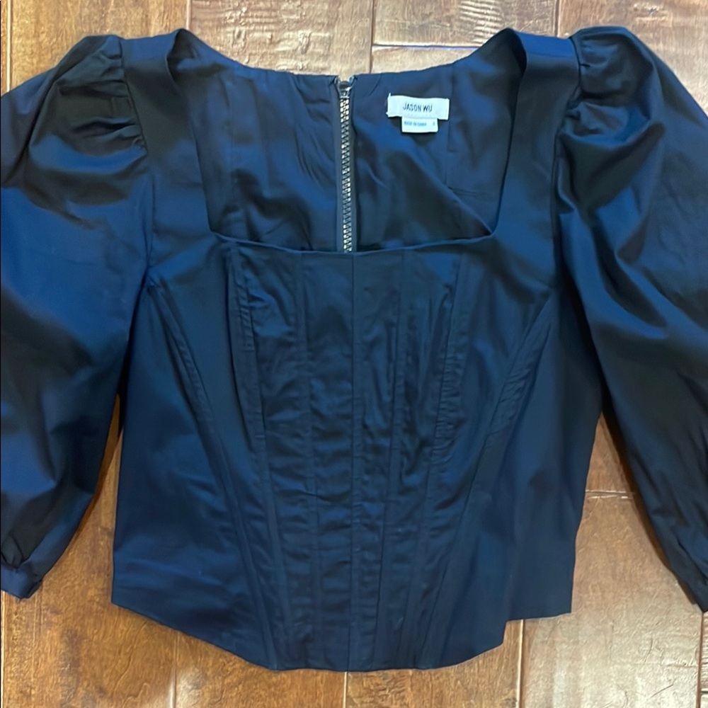 Jason Wu Black Corset Puff Sleeve Fitted Blouse